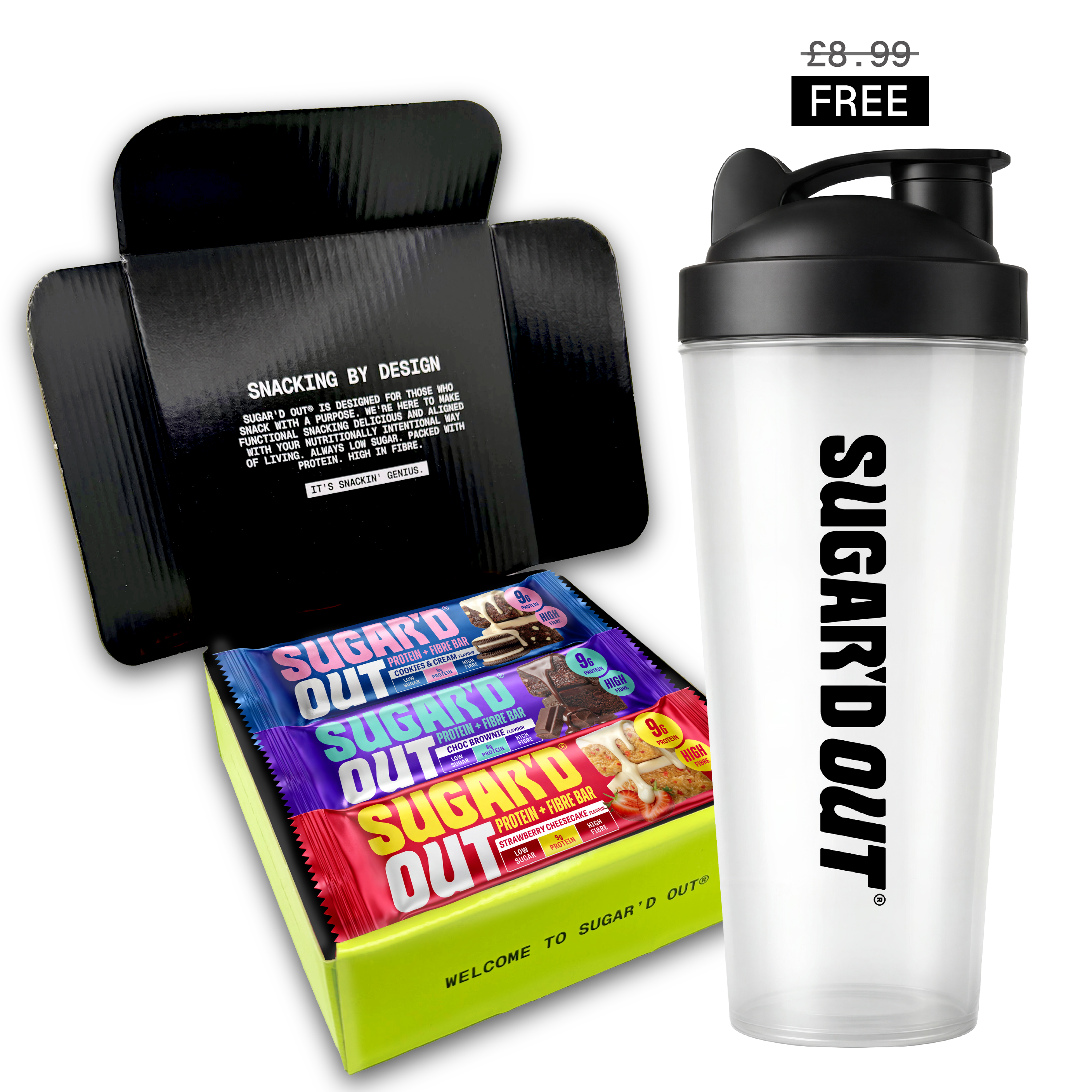 Protein + Fibre Flapjacks Mixed Variety Pack (6x62g) FREE Shaker Bundle