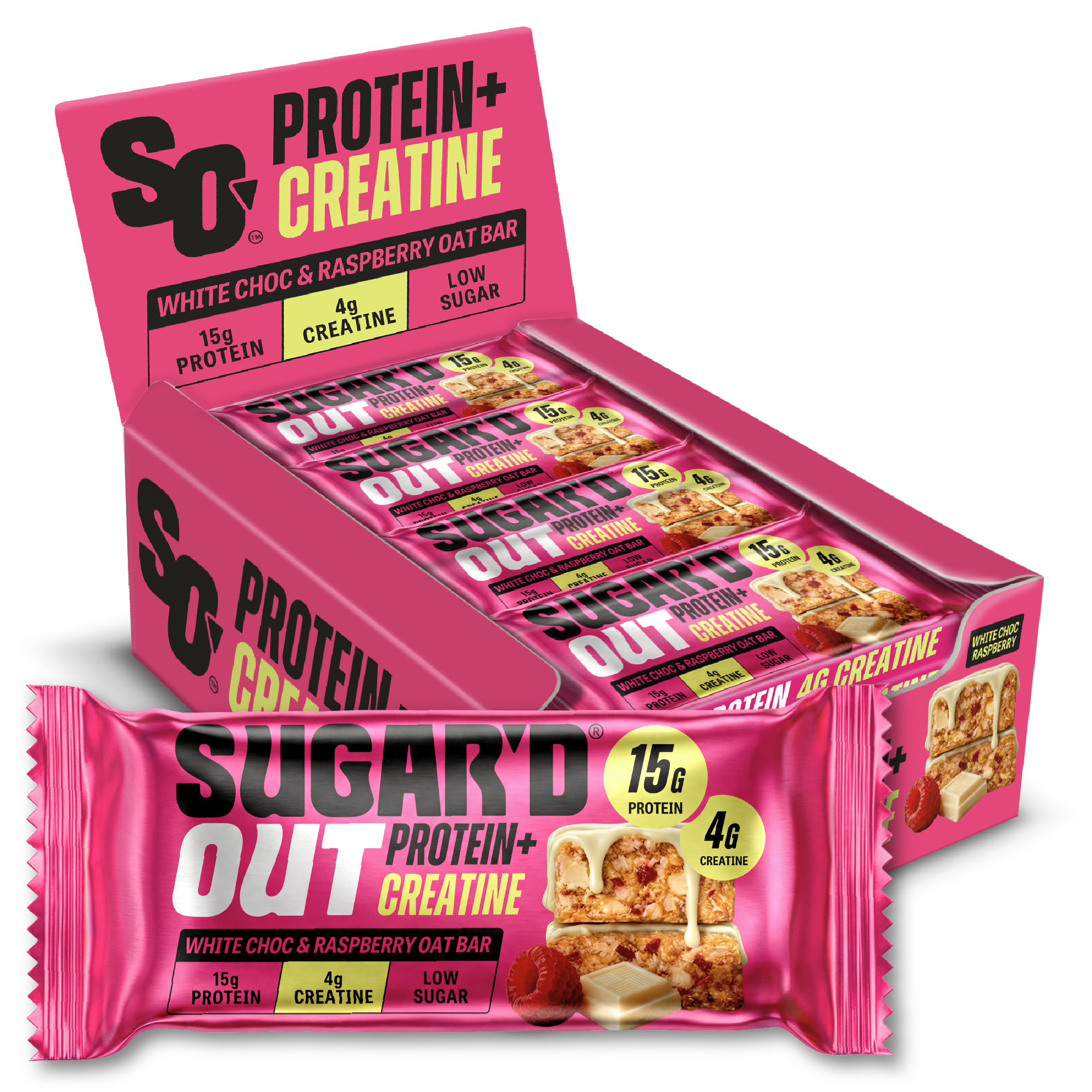 White Choc Raspberry Protein + Creatine Oat Bar (12 x 68g)